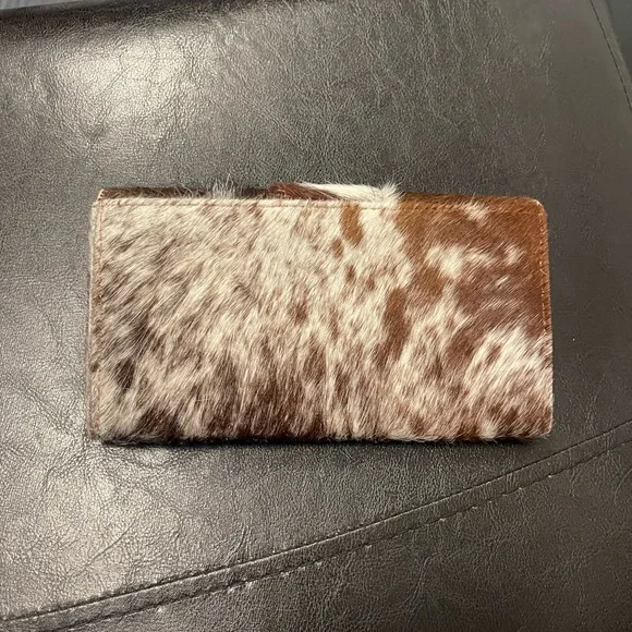 MYRA BAG / WALLET Tan hair on tote Calf Hair Leather Bag with wallet CHK PIC - Picture 11 of 14